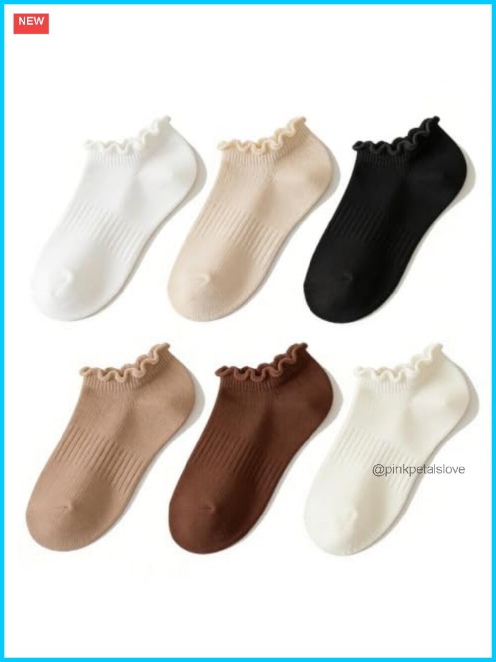 Womens No Show Ankle Socks Cotton Low Cut Ruffle Non Slip 6 Pairs